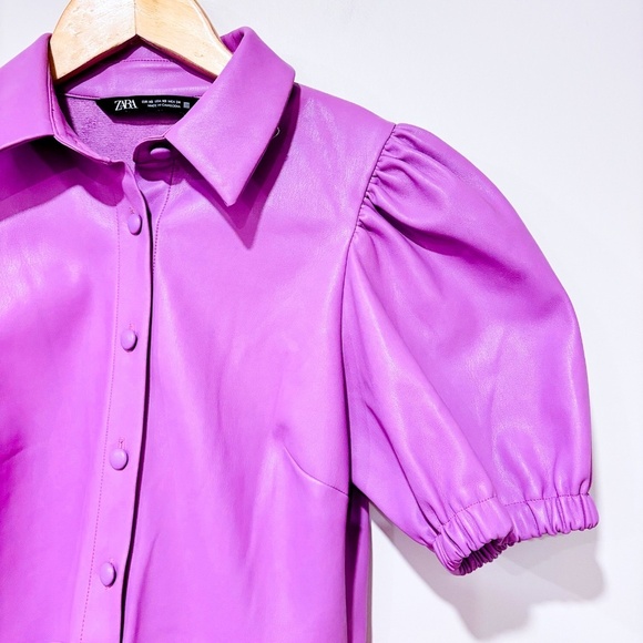 ZARA Lilac faux leather dress with puff sleeves - Picture 4 of 9
